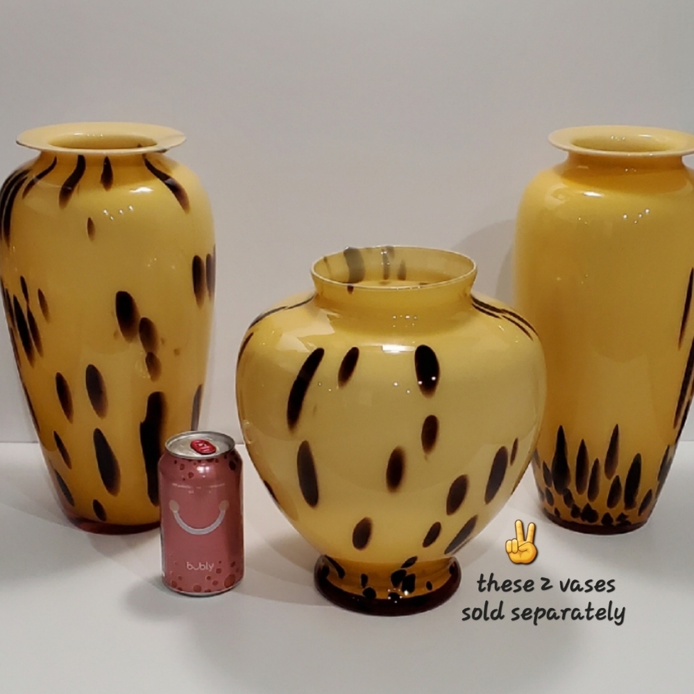 13 1/8" Vntg Italian Blown Glass Vase Yellow Amber Brown Black Tortoise Abstract - Picture 10 of 11